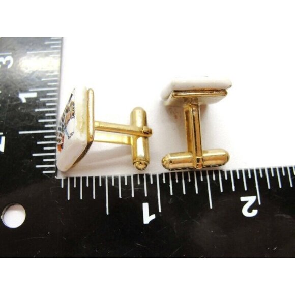 King of Spades Porcelain Cufflinks Gold Tone Tux Shirt Dress Suit Vintage - Picture 8 of 11